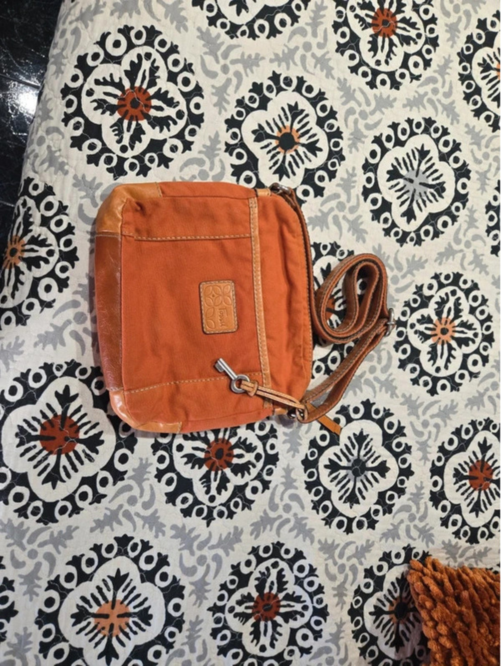 Fossil leather & canvas handbag